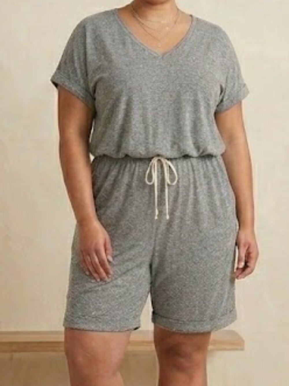 Romper 4X Gray Pull On 1 Pc Shorts Stretch Pockets Oversized Onesie Plus New